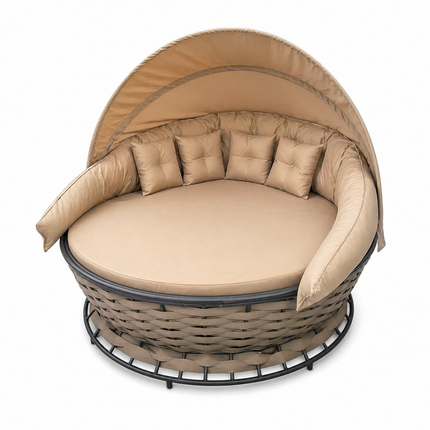 Round Rattan Garden Daybed with Canopy