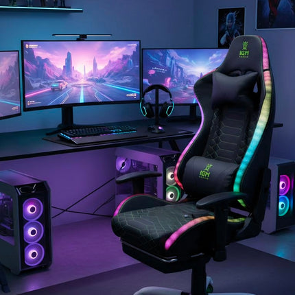 IGM Gaming LED Gaming Chair with Bluetooth Speaker and Adjustable 3D Armrests