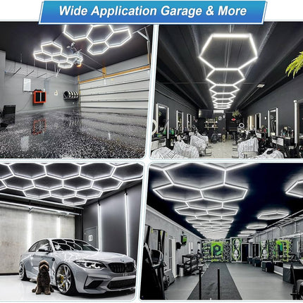 HEXAGON LED RGB OR WHITE LIGHTS WITH FRAME CAR GARAGE WORKSHOP GYM SALON SHOWROOM