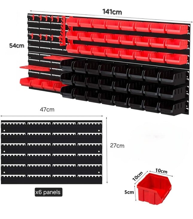 Storage Bin Set with Wall Panels | Ultimate Garage & Craft Organizer 72-Piece Plastic