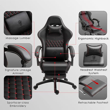 Dowinx Gaming Chair Office With Massage Ergonomic Style Pu Leather High Back Adjustable Chair With Footrest