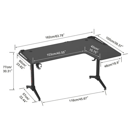 L Shaped Desk Corner Gaming RGB Table With LED lights