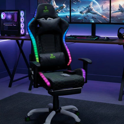 IGM Gaming LED Gaming Chair with Bluetooth Speaker and Adjustable 3D Armrests
