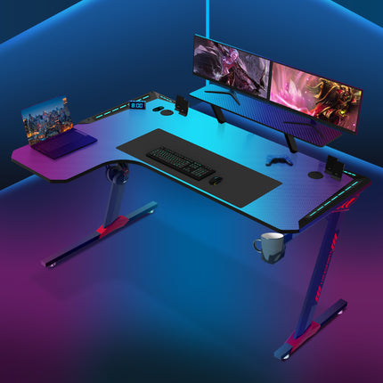 L Shaped Desk Corner Gaming RGB Table With LED lights