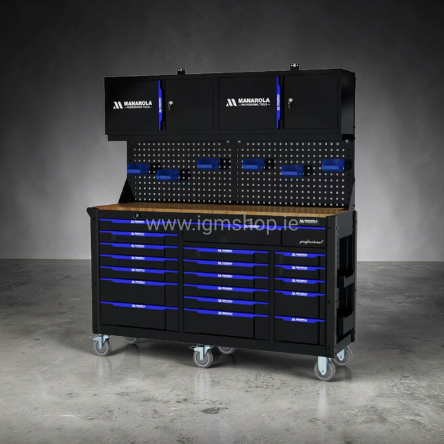 Manarola Empty Professional Toolchest/Workbench With 19 Drawers and 4 Upper Cabinets