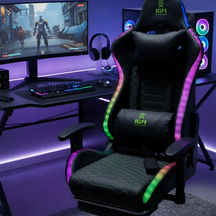 IGM Gaming LED Gaming Chair with Bluetooth Speaker and Adjustable 3D Armrests
