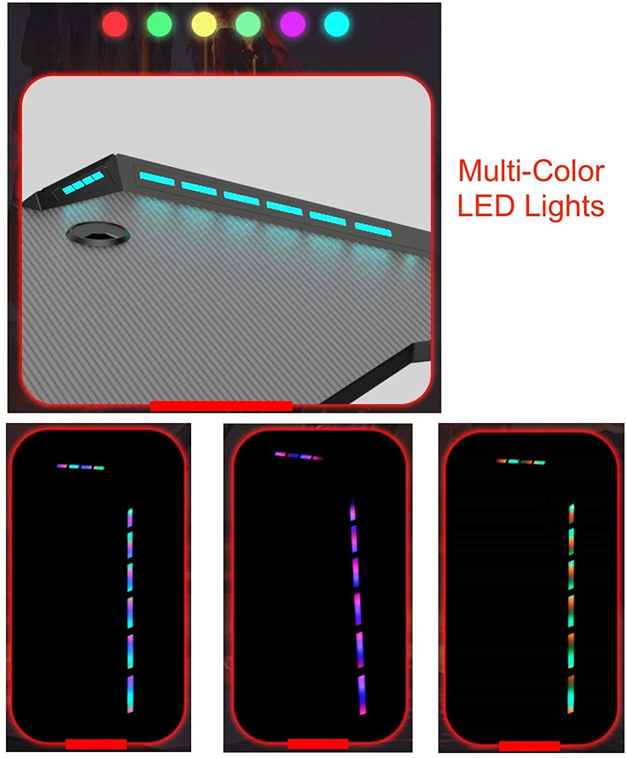 Gaming PC Table With LED lightsGaming Desk with RGB LED Lights, Comput ...