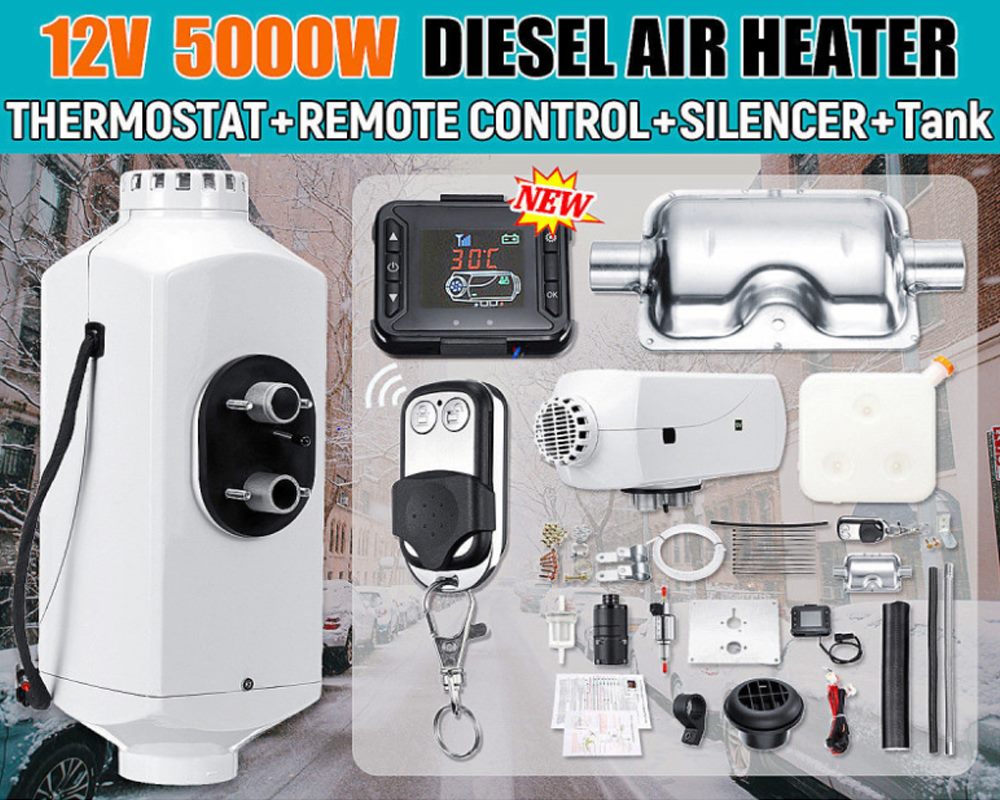 5KW 12V Diesel Air Heater All-In-One Low Noise LCD Display Remote Control