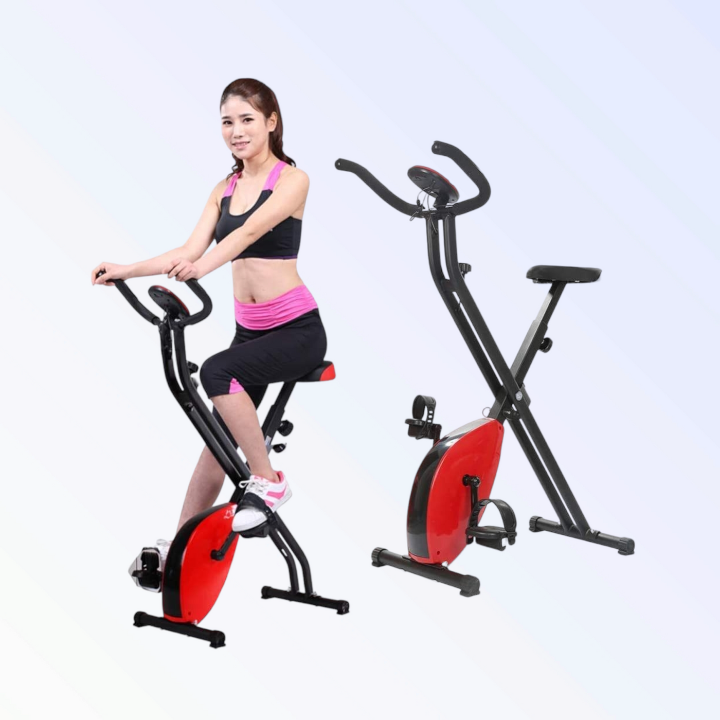 Exercise Bike Fitness Description Yellow Foldable Upright Statio