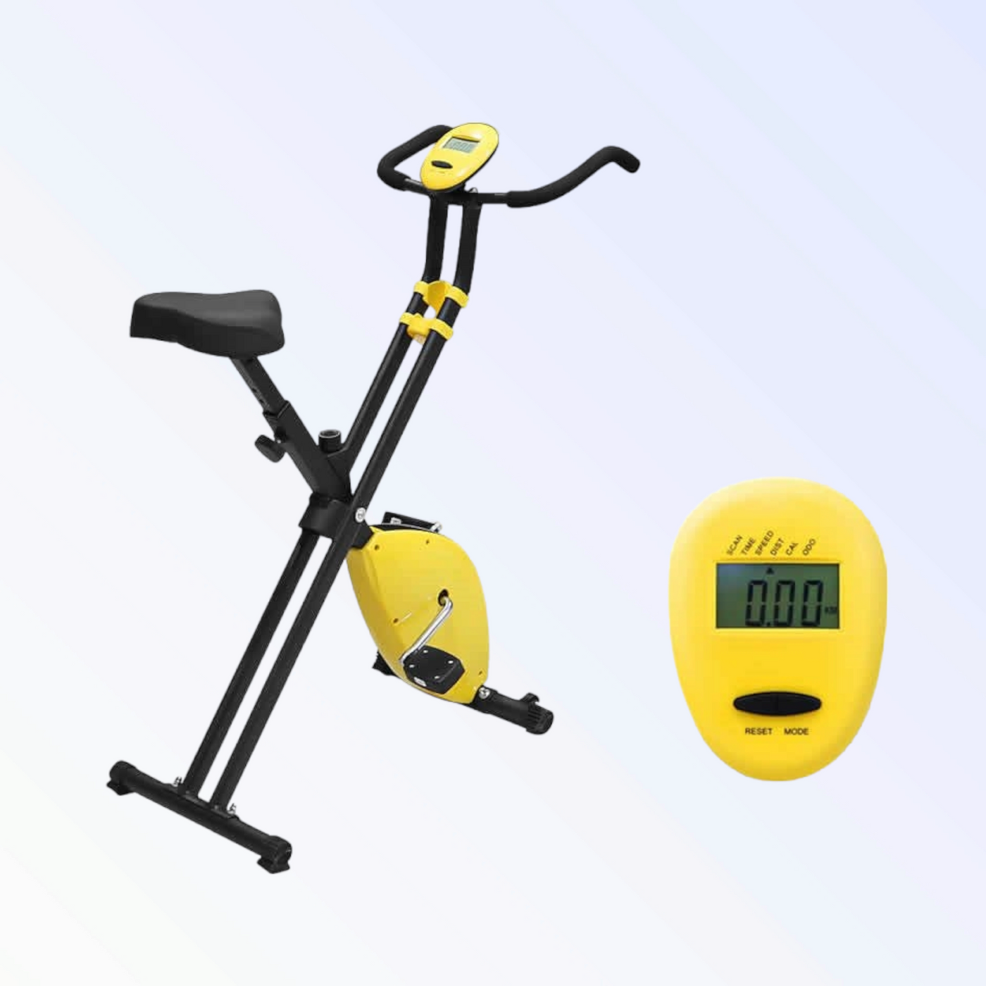 Exercise Bike Fitness Description Yellow Foldable Upright Statio