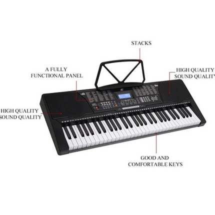 Electronic Piano Portable Keyboard61-Key Standard Keyboard Piano
LCD Display With USB
255 Timbres / 255 Rhythms
Transpose / Keyboard Percussion
Master Volume / Accom Volume / Tempo Control
Start/Stop