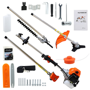 Strimmer 5 in 1 hedge trimmer BRUSHCUTTER5 in 1 Garden Hedge Trimmer Petrol trimmer Chainsaw Brush cutter Multi Tool 52cc
 1.75KW 2 stroke engine hedgecutter 
The 5 different attachments (brush cutter, gras
